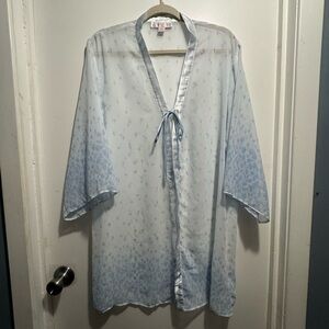 Vintage Oscar de la Renta Light Blue Floral Sheer Robe VGUC